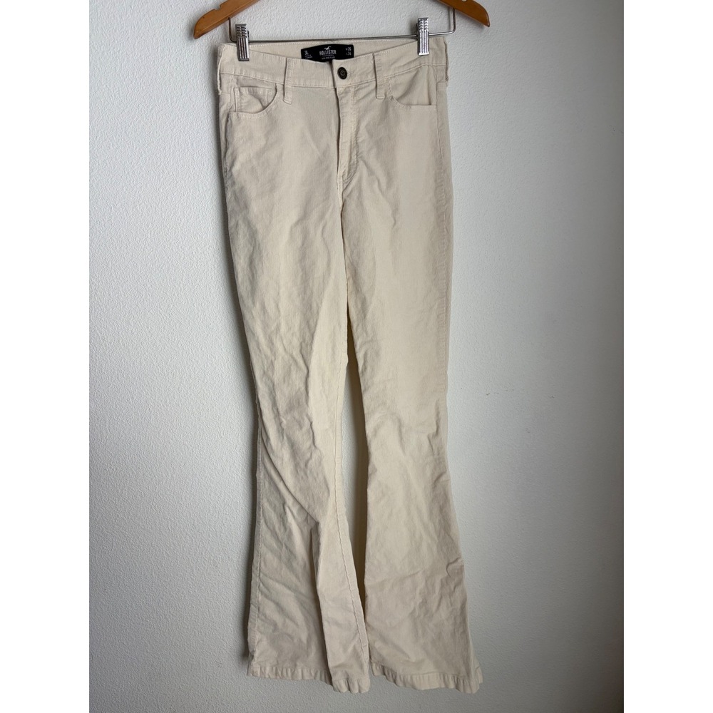 Hollister High-Rise Flare Corduroy Pants Cream Off-White W26‎ L34 3L Long